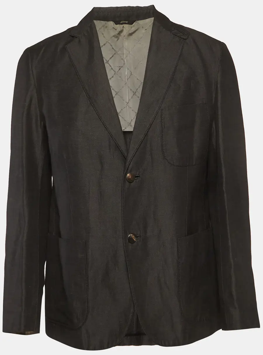 Brioni Black Linen Blend Single Breasted Blazer M