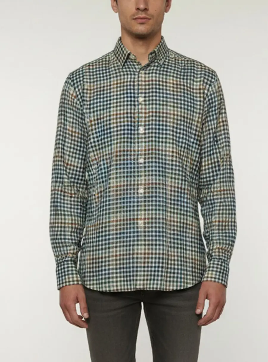 Brioni Multicolor Plaid Linen Long Sleeve Shirt L