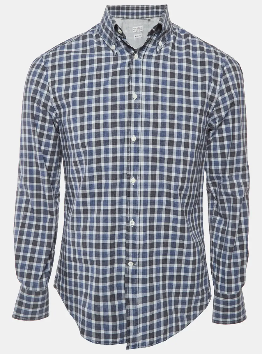 Brunello Cucinelli Blue Check Cotton Shirt M