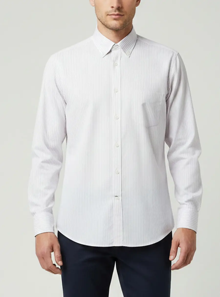 Brunello Cucinelli White/Purple Striped Cotton Basic Fit Shirt L
