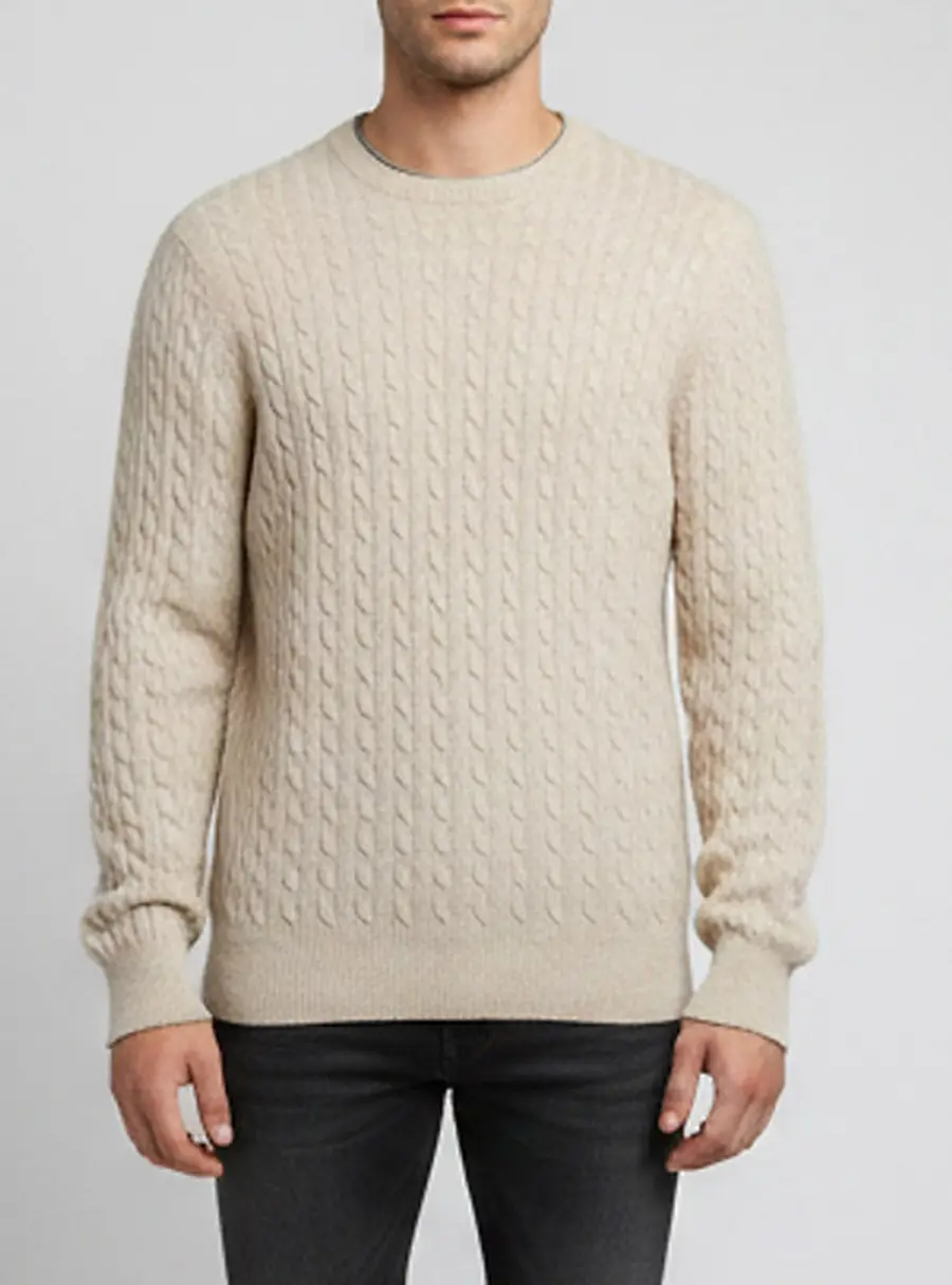 Brunello Cucinelli Beige Cable Knit Cashmere Vanise Crewneck Sweater XXXL