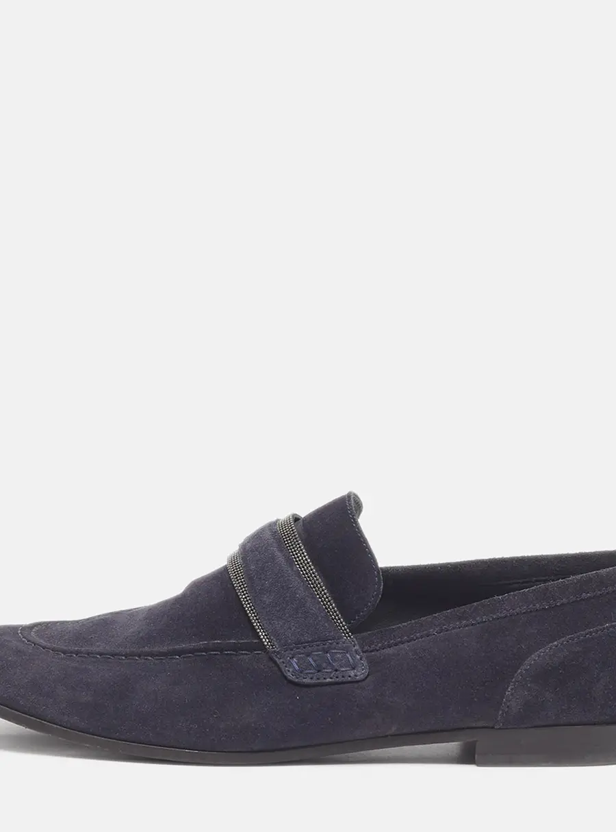 Brunello Cucinelli Size 41 Navy Blue Suede Slip On Loafers