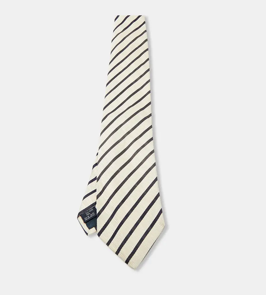 Burberry Cream Diagonal Striped Silk Traditional Tie