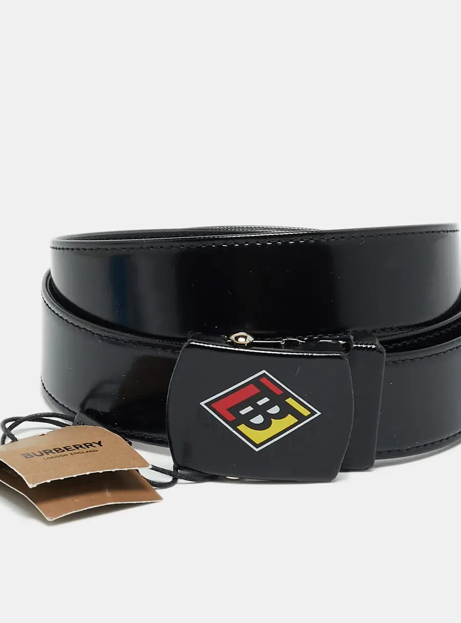 Burberry Covered Clip Buckle 85CM Belt Black Leather