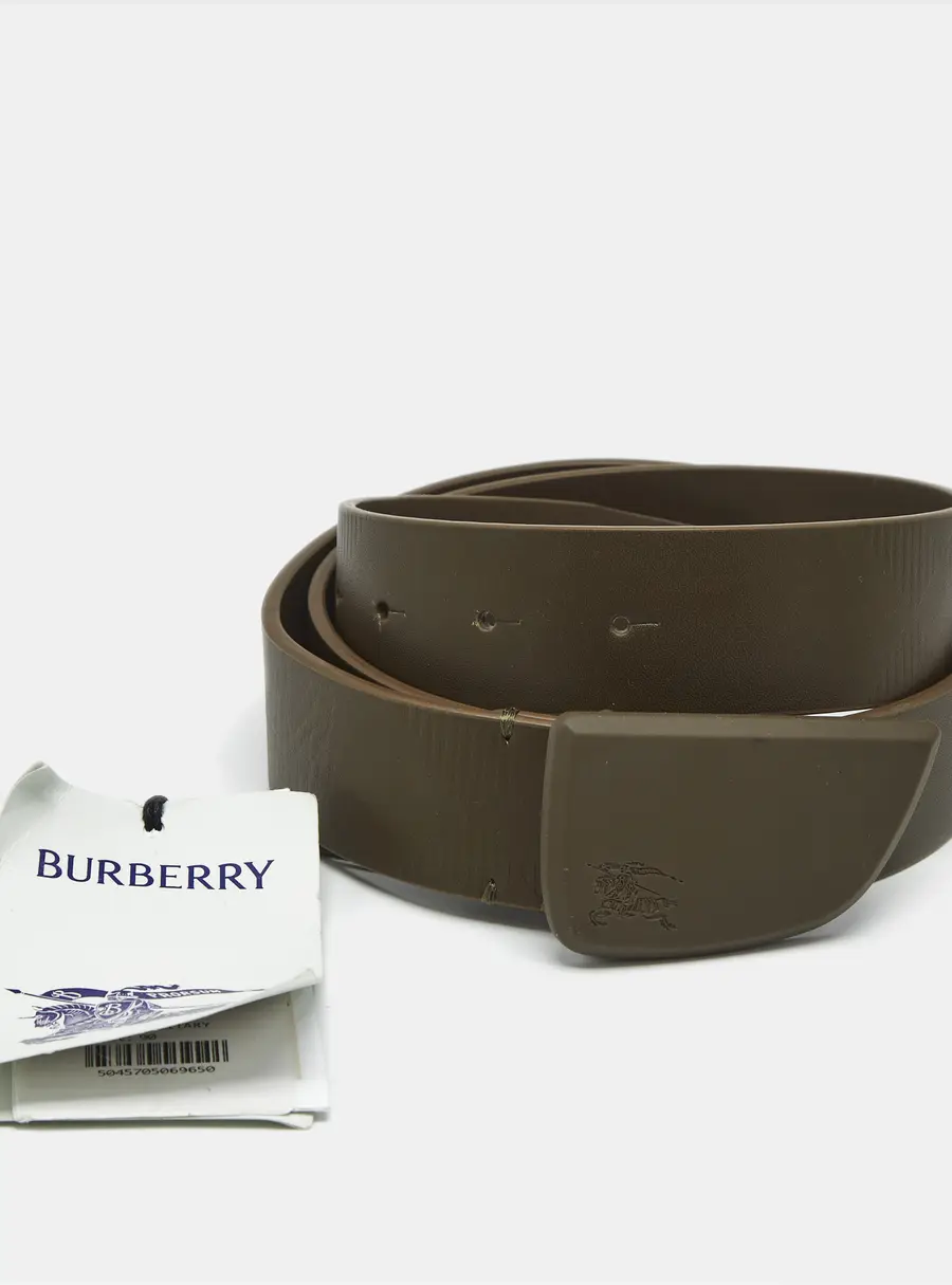 Burberry Shield Plaque 90CM Buckle Belt Olive Green Leather