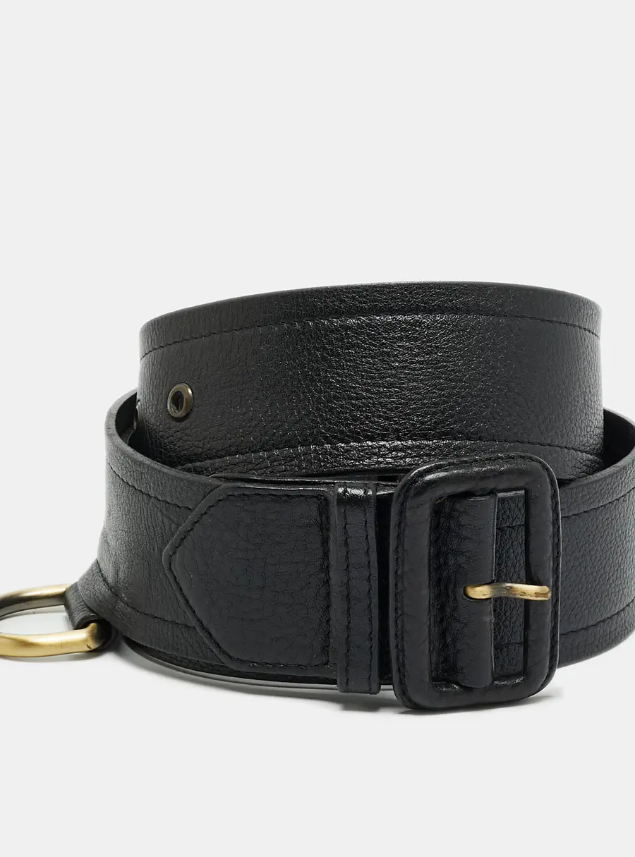 Burberry 100CM Wide Buckle Belt Black Leather