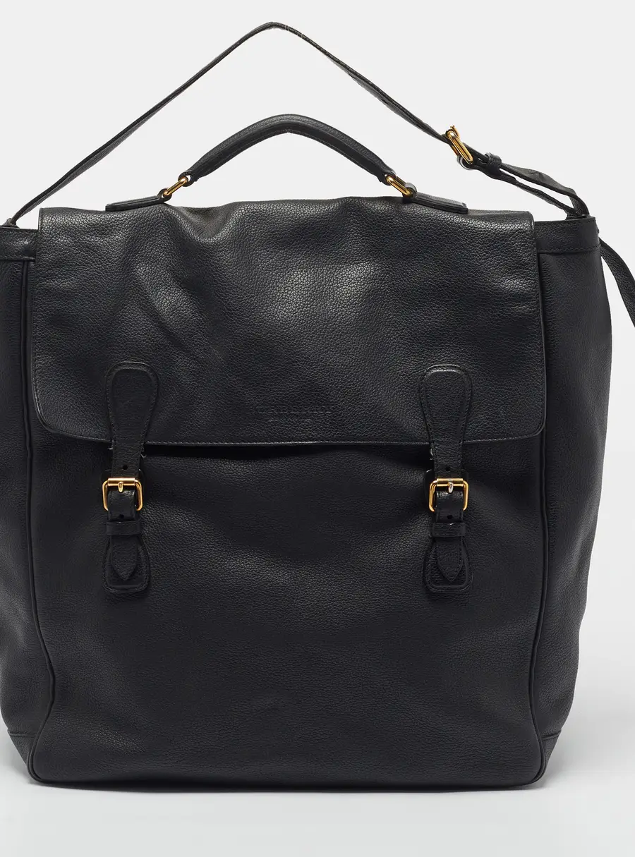 Burberry Black Leather Garment Weekender Bag
