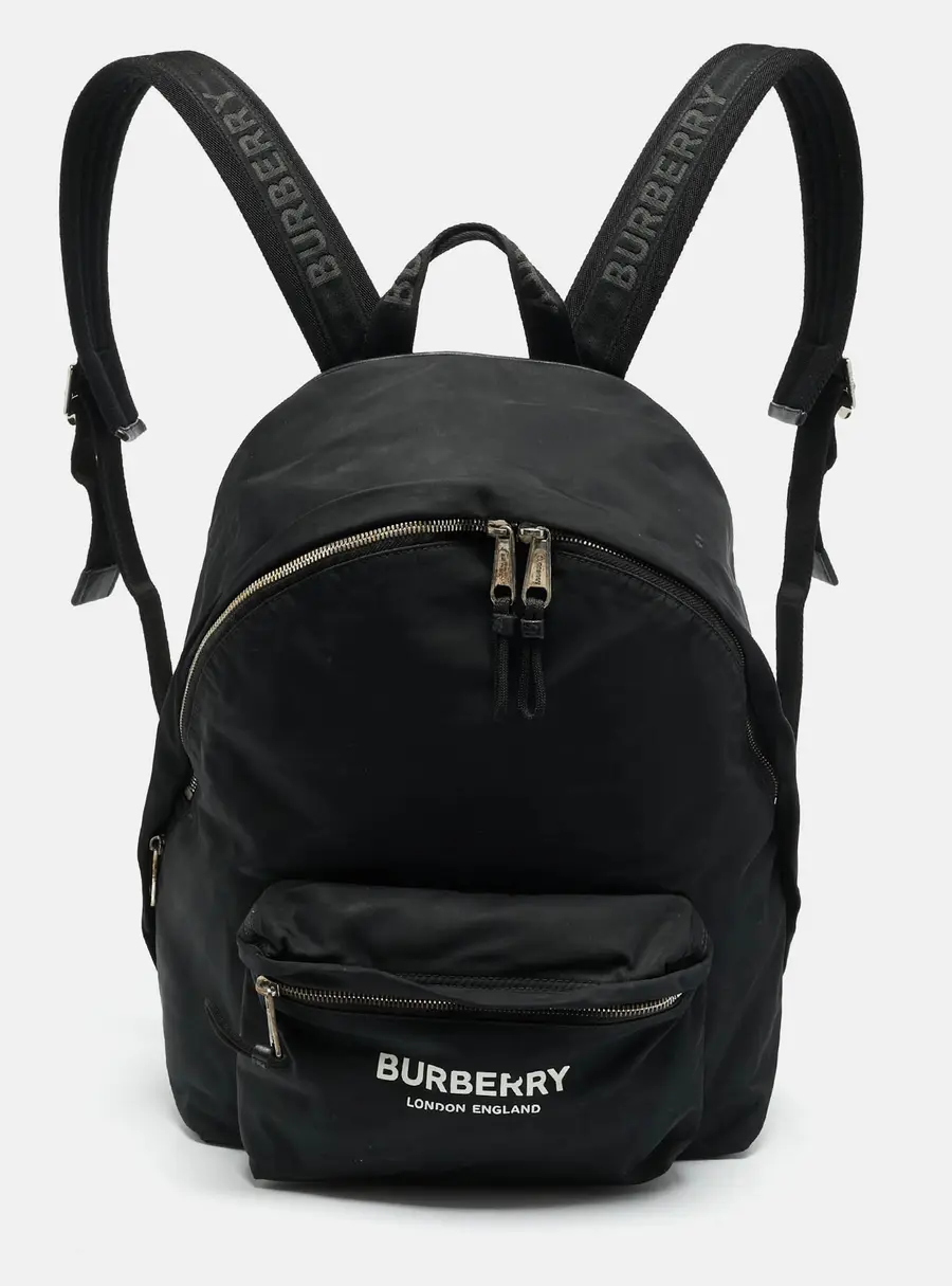 Burberry Black Nylon Logo Print Backpack
