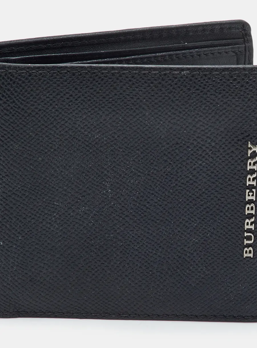 Burberry Logo Black Pebbled Leather Bifold Wallet