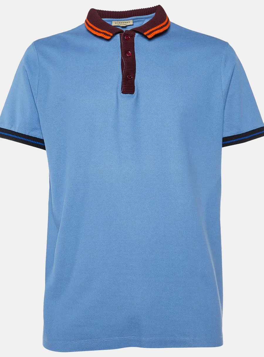 Burberry Blue Cotton Contrast Trim Polo T-Shirt XXL