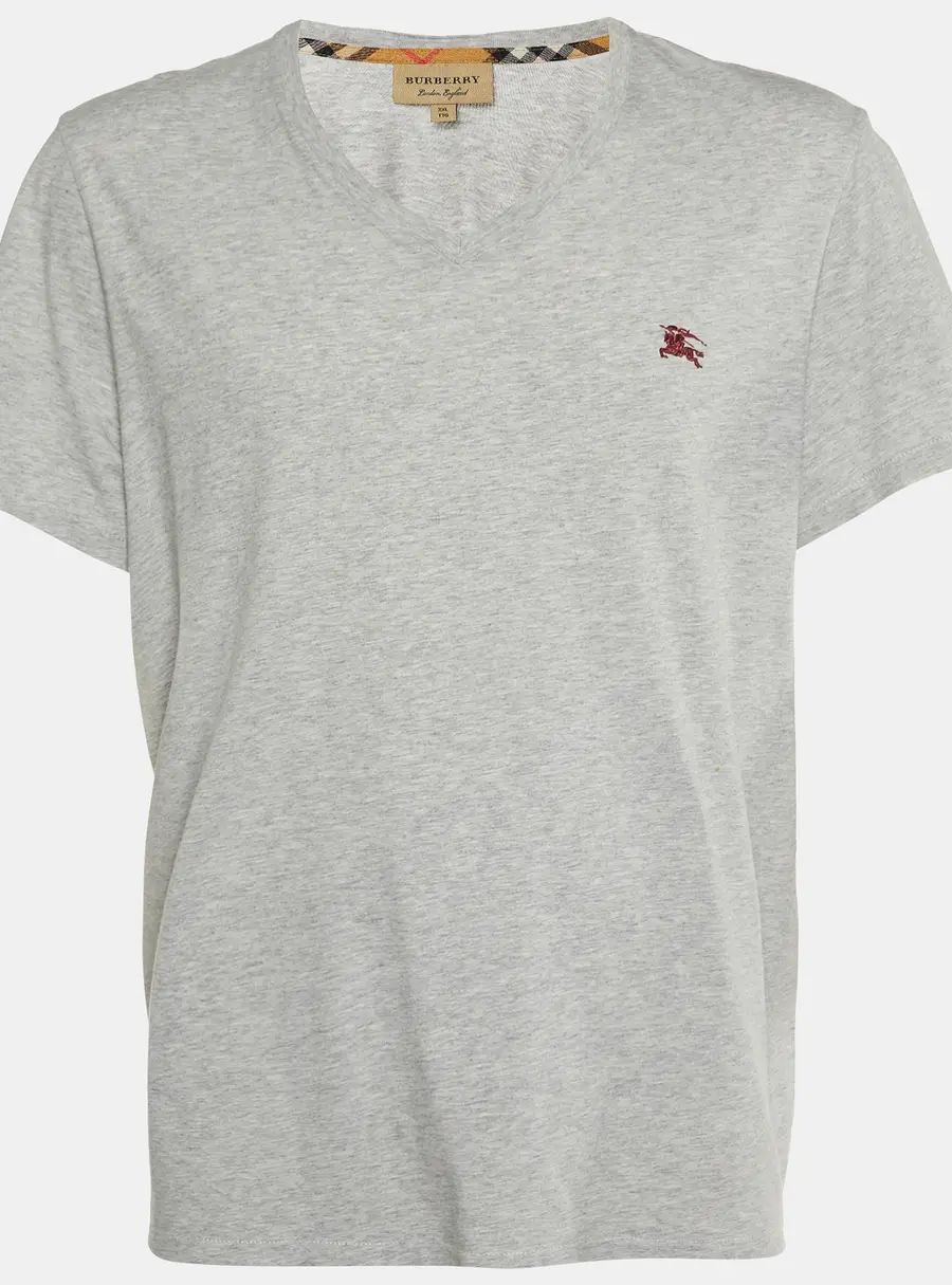 Burberry Grey Cotton V-Neck T-Shirt XXL