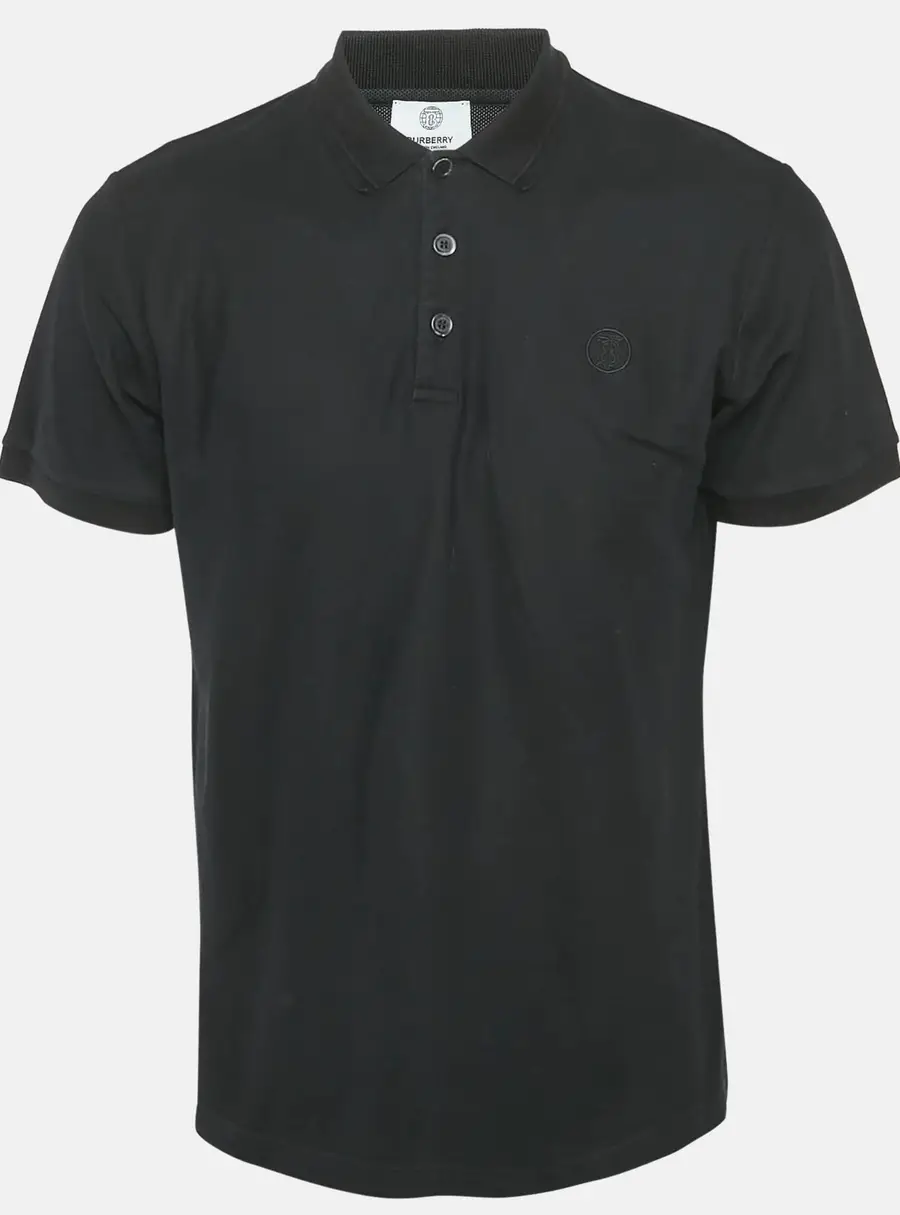 Burberry Black Logo Embroidered Cotton Polo T-Shirt L