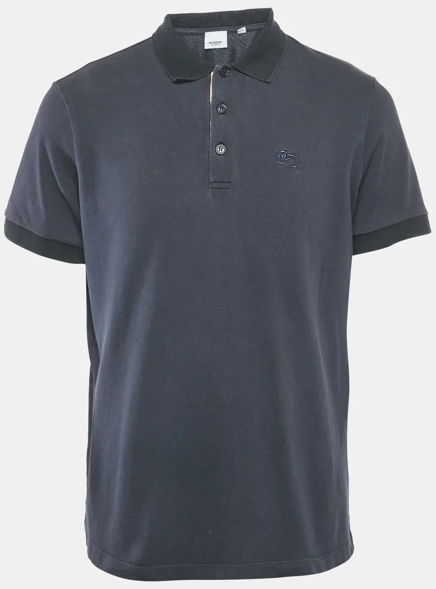Burberry Navy Blue Logo Embroidery Cotton Pique Polo T-Shirt L