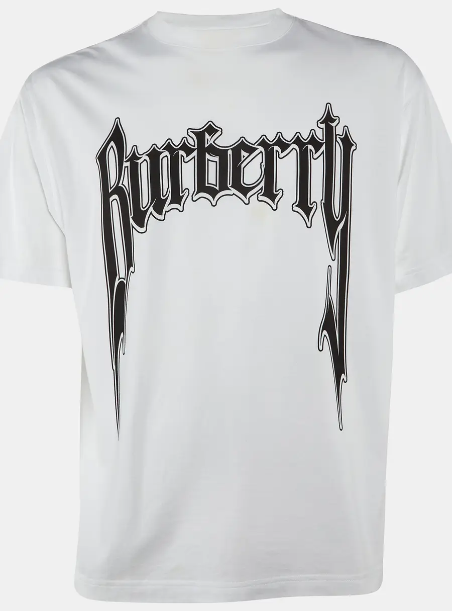 Burberry Off White/Black Printed Cotton Crew Neck T Shirt XS