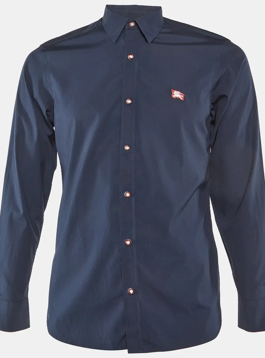 Burberry Navy Blue Cotton William Long Sleeve Shirt S
