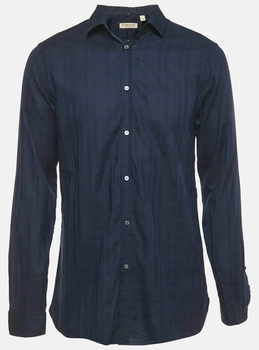 Burberry Navy Blue Checks Cotton Tailored Shirt L