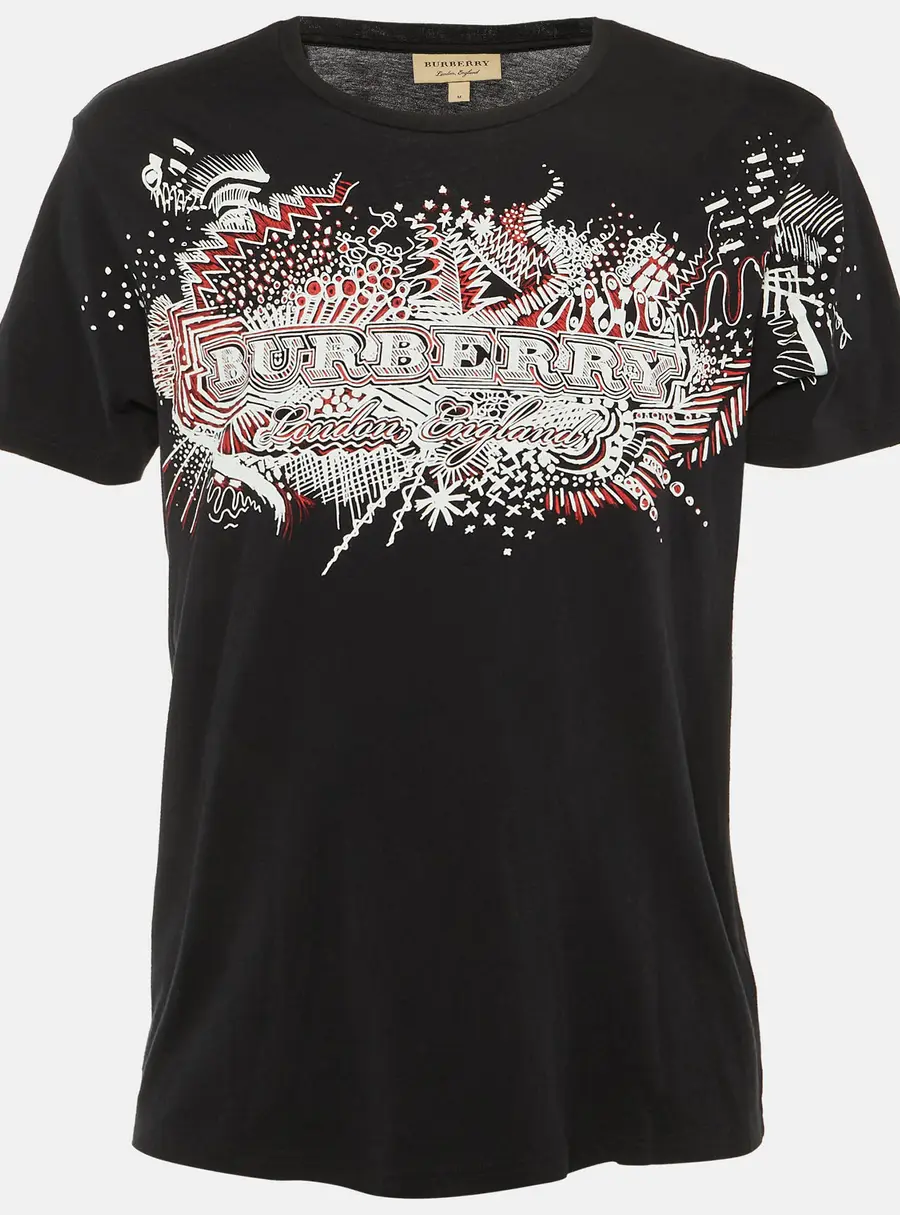 Burberry Black Printed Cotton T-Shirt M