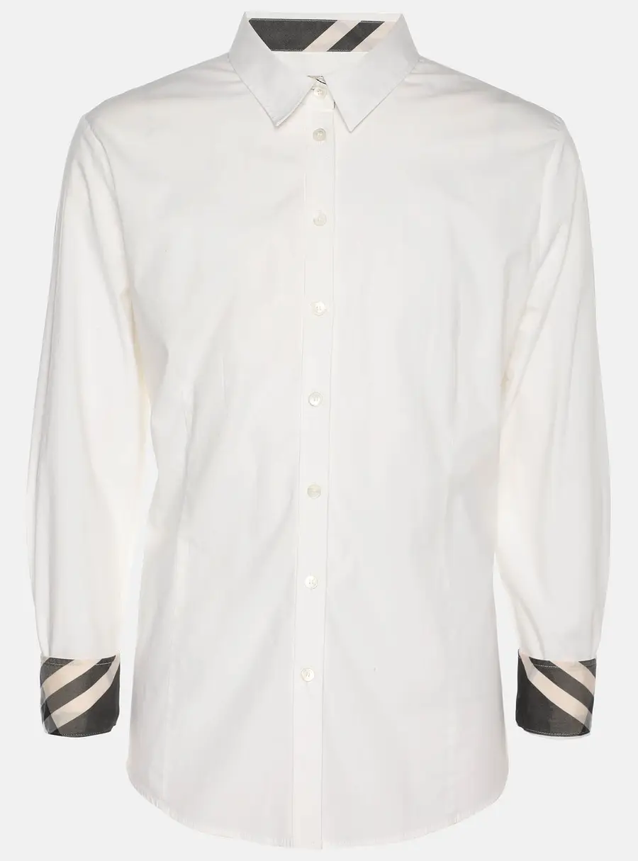 Burberry Cream Stretch Cotton Long Sleeve Shirt L