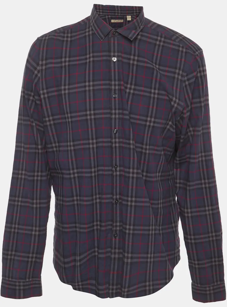 Burberry Navy Blue Nova Check Plaid Button Up Shirt XL