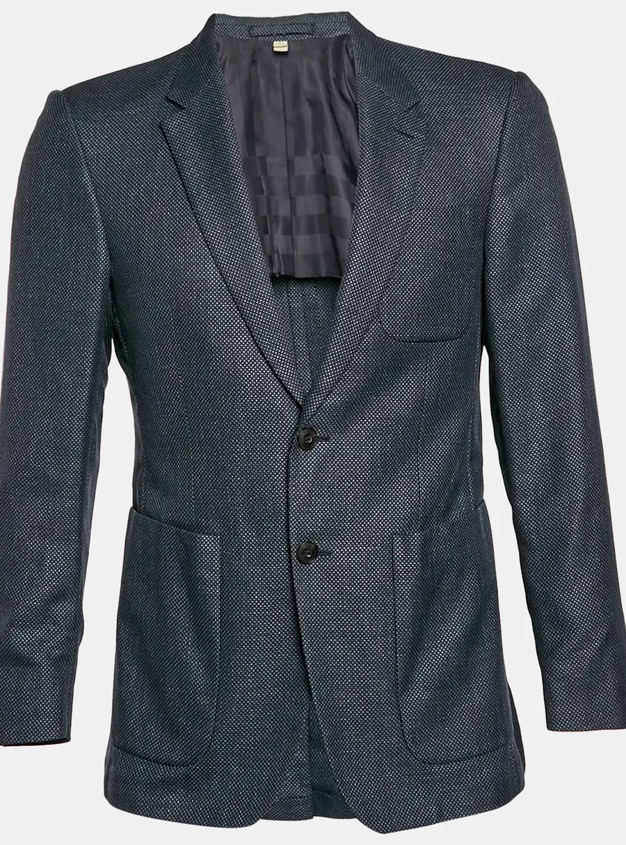 Burberry Navy Blue Textured Wool Blend Single Breasted Blazer M