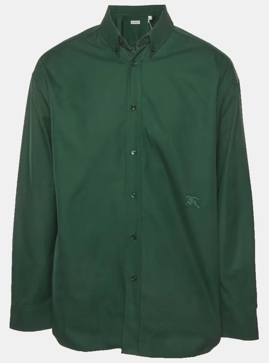 Burberry Green Logo Embroidered Cotton Button Up Shirt L