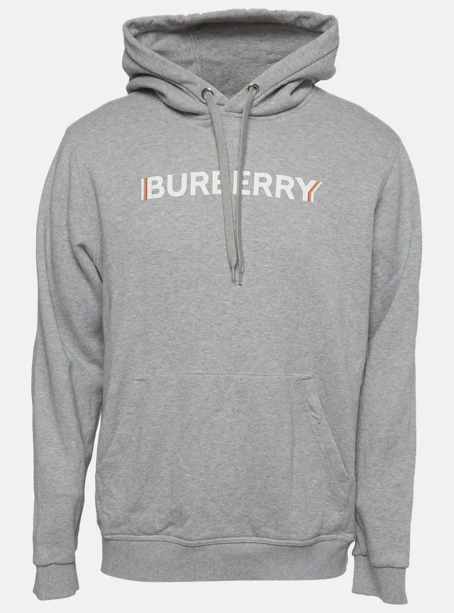 Burberry Grey Printed Jersey Long Sleeve Hoodie L