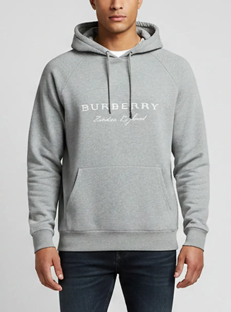 Burberry Grey Logo Embroidered Cotton Knit Hoodie XL