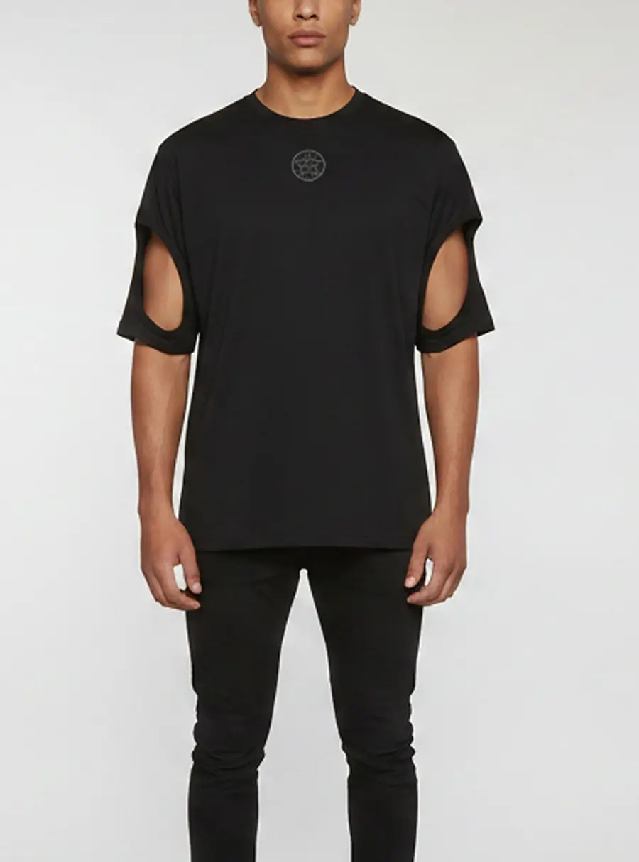 Burberry Black Printed jersey Cut Out Sleeve Detail T-Shirt XS