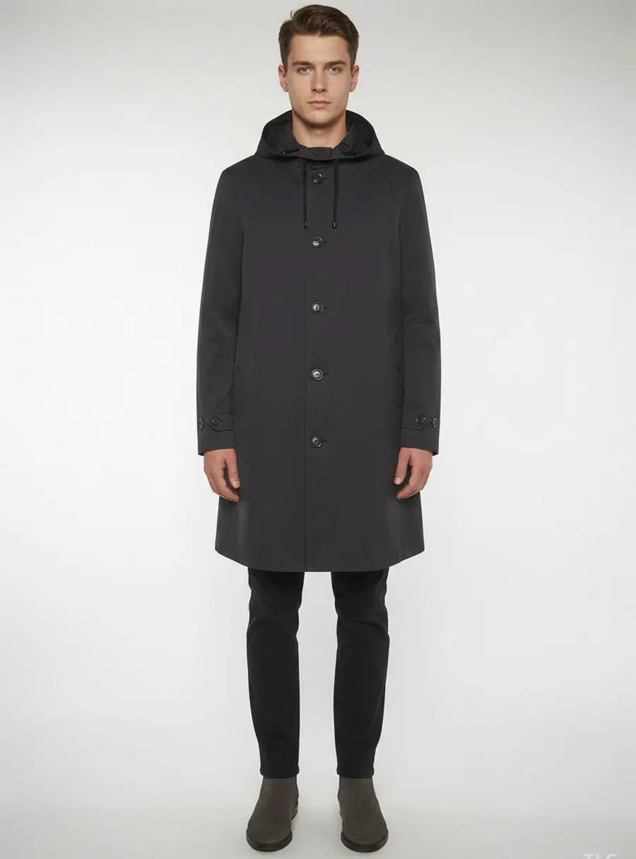 Burberry Navy Blue Cotton Single Breasted Hooded Coat XXL