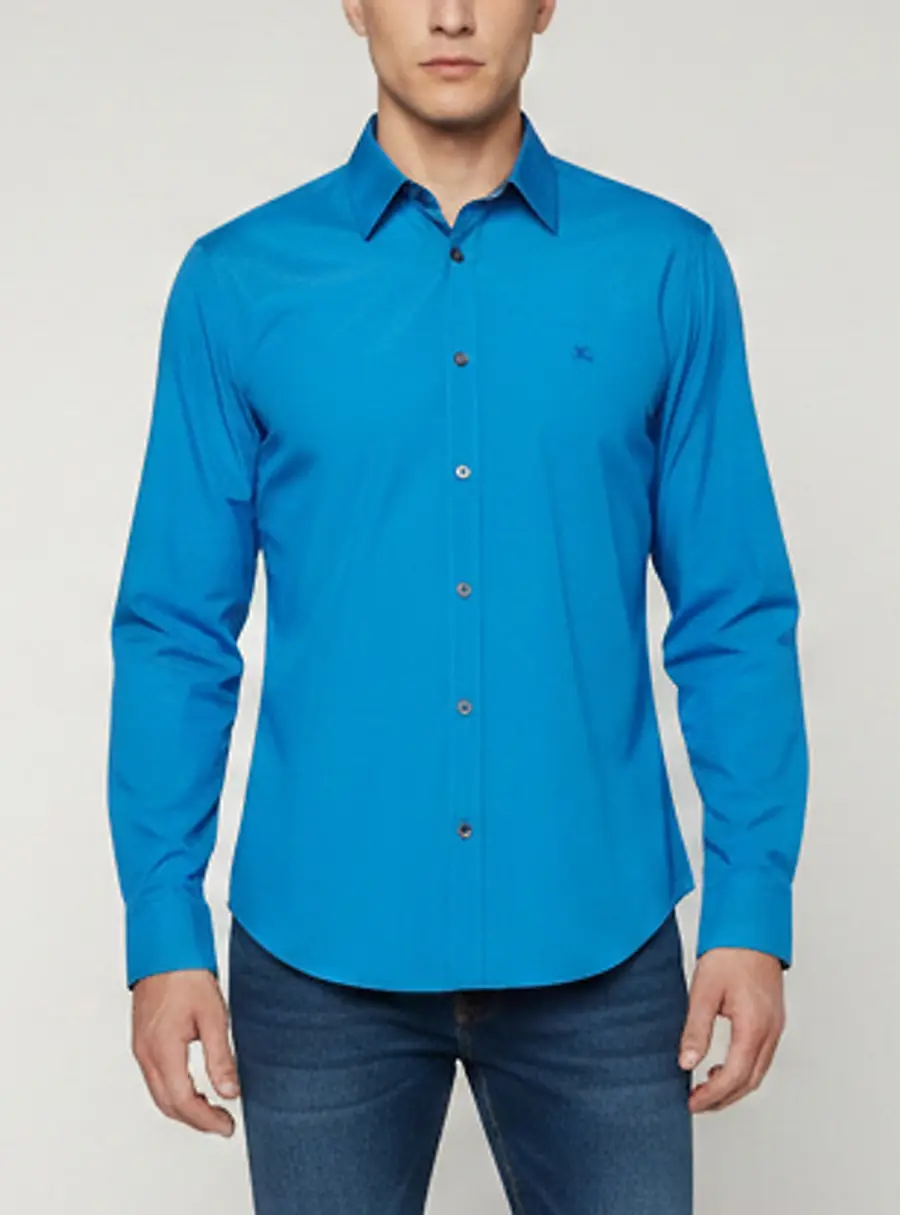 Burberry Blue Logo Embroidered Poplin Button Up Shirt M