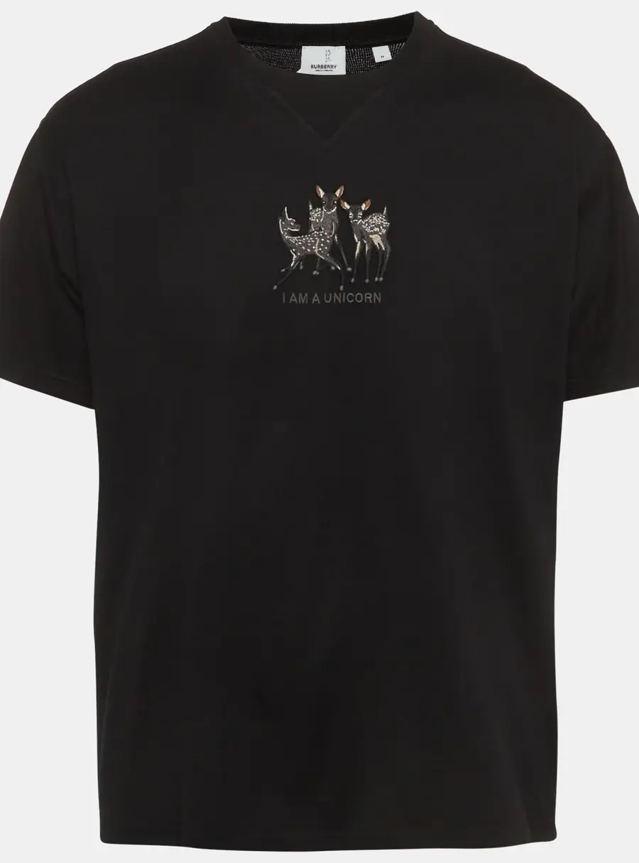 Burberry Black Embroidered Jersey Oversized T-Shirt M
