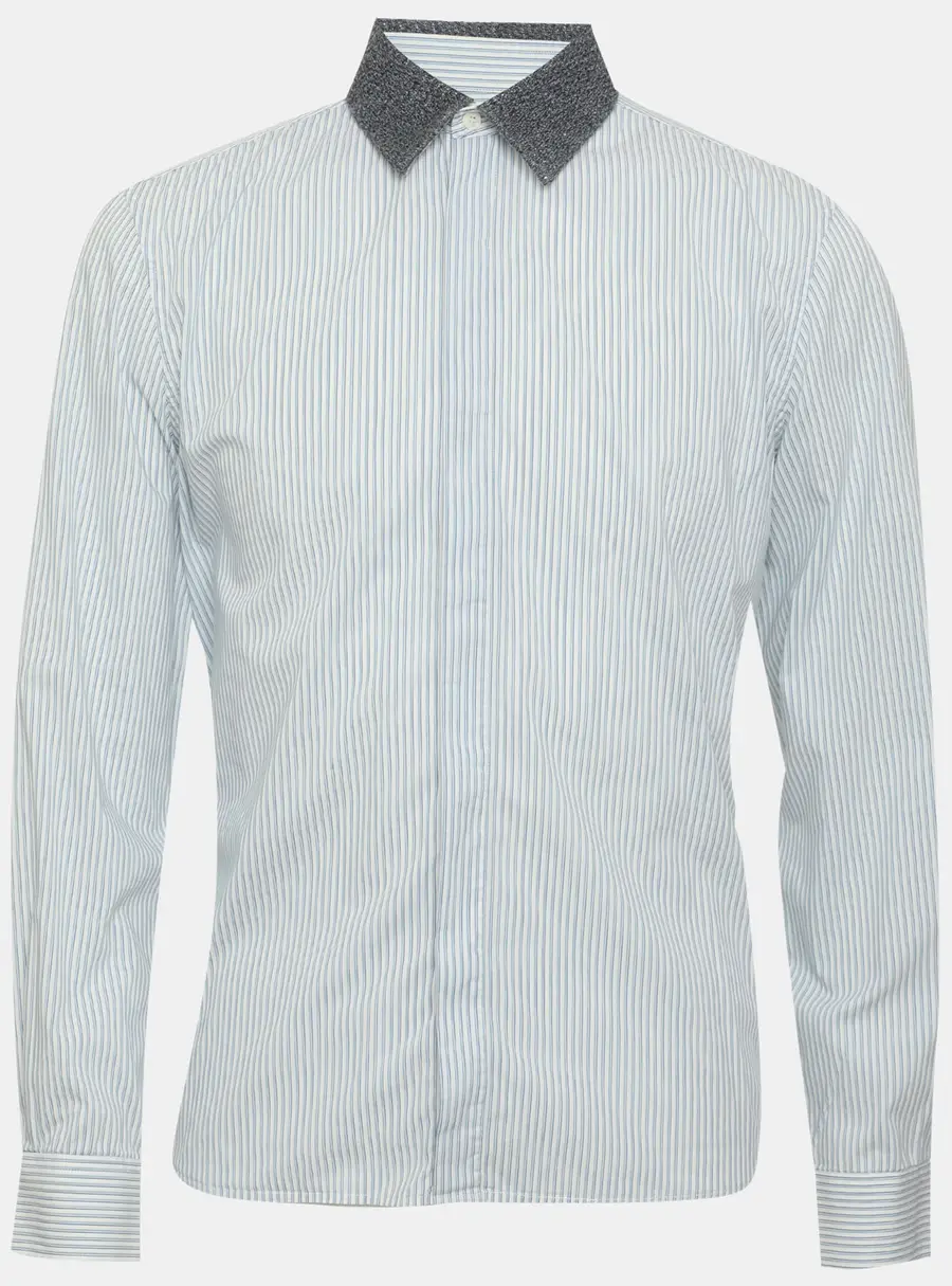 Burberry Blue Pinstriped Stretch Cotton Blend Long Sleeve Tailored Shirt S