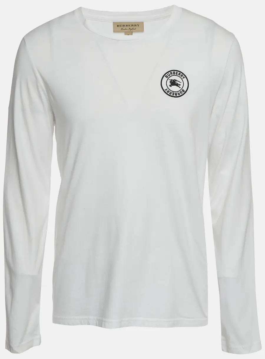 Burberry White Logo Embroidered Cotton Jersey Long Sleeve T-Shirt M