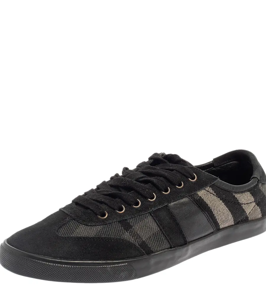 Burberry Black/Grey Suede And Check Canvas Low Top Sneakers Size 44