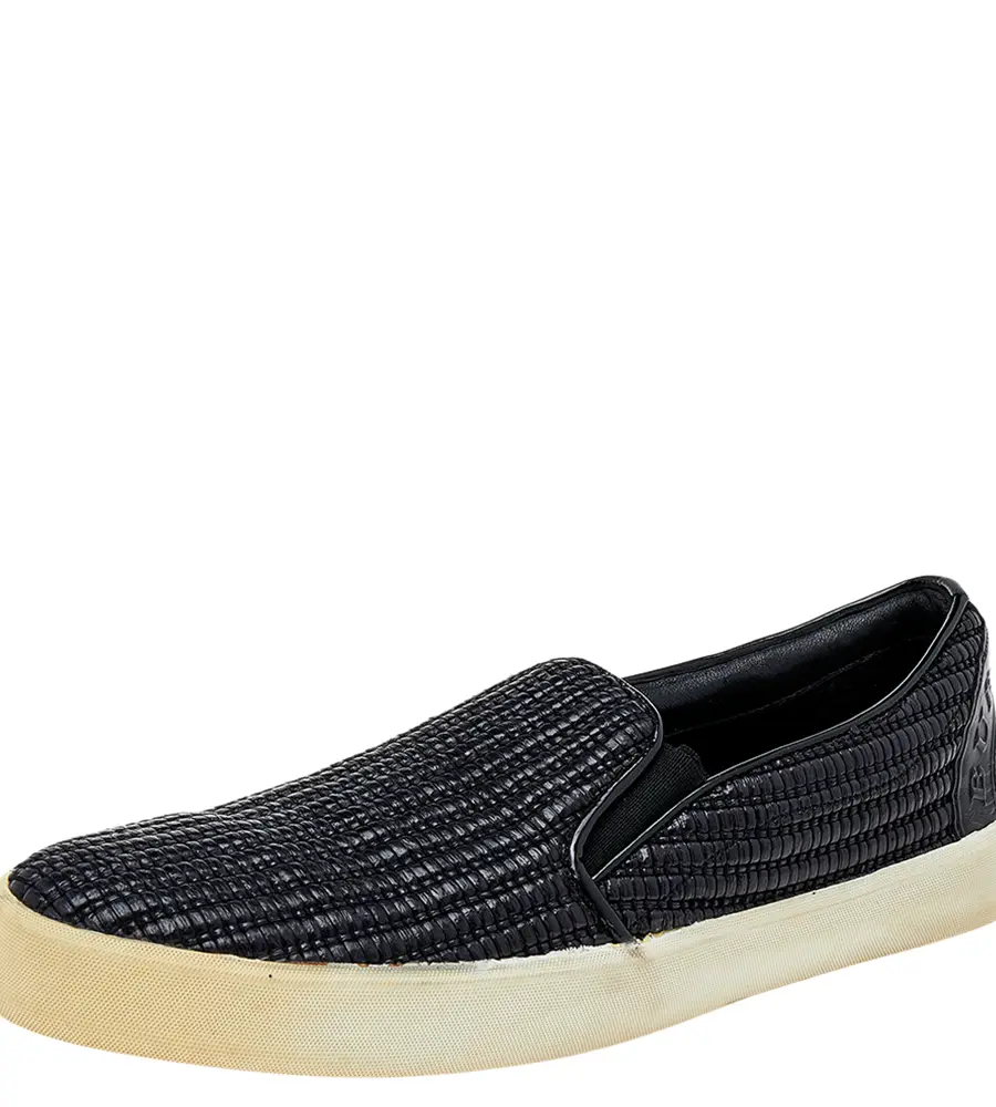 Burberry Size 41 Black Patent Leather and Raffia Slip On Sneakers