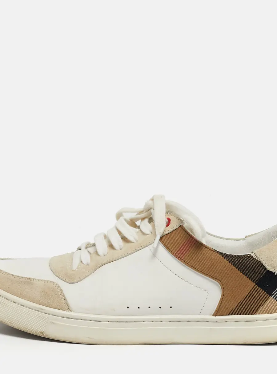 Burberry Check Size 42 White/Grey Canvas and Leather Lace Up Sneakers