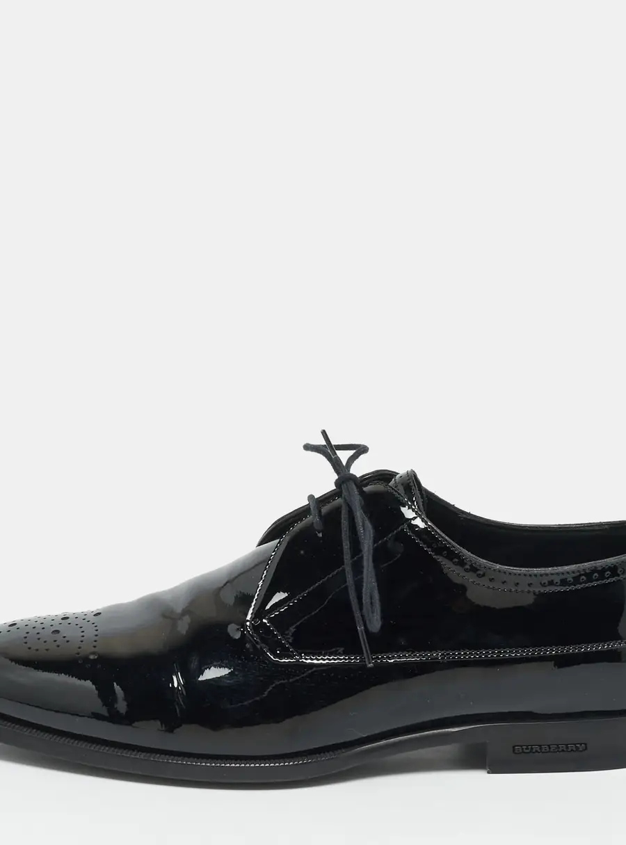 Burberry Size 41 Black Brogue Patent Leather Lace Up  Derby