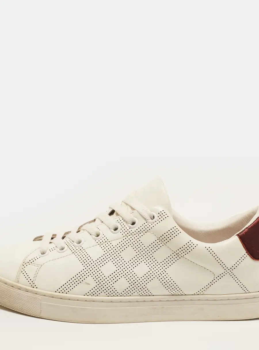 Burberry Westford Size 42 White/Burgundy Leather Low Top Sneakers