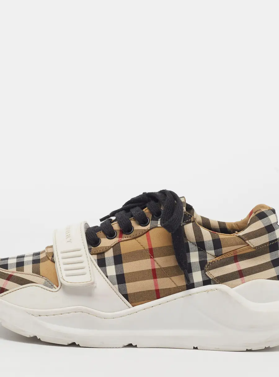 Burberry Regis Size 40.5 Beige/White House Check Fabric and Rubber Low Top Sneakers
