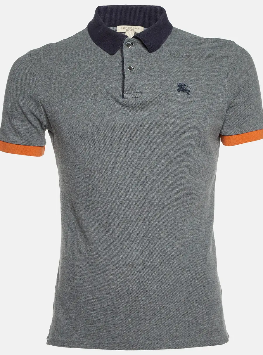 Burberry Brit Grey Cotton Contrast Detail Polo T-Shirt M