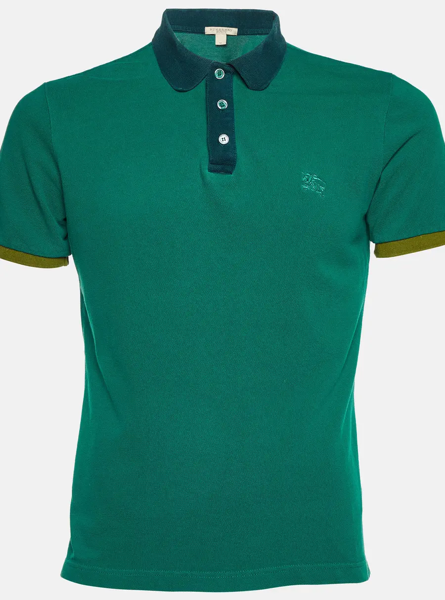 Burberry Brit Green Cotton Contrast Detail Polo T-Shirt M