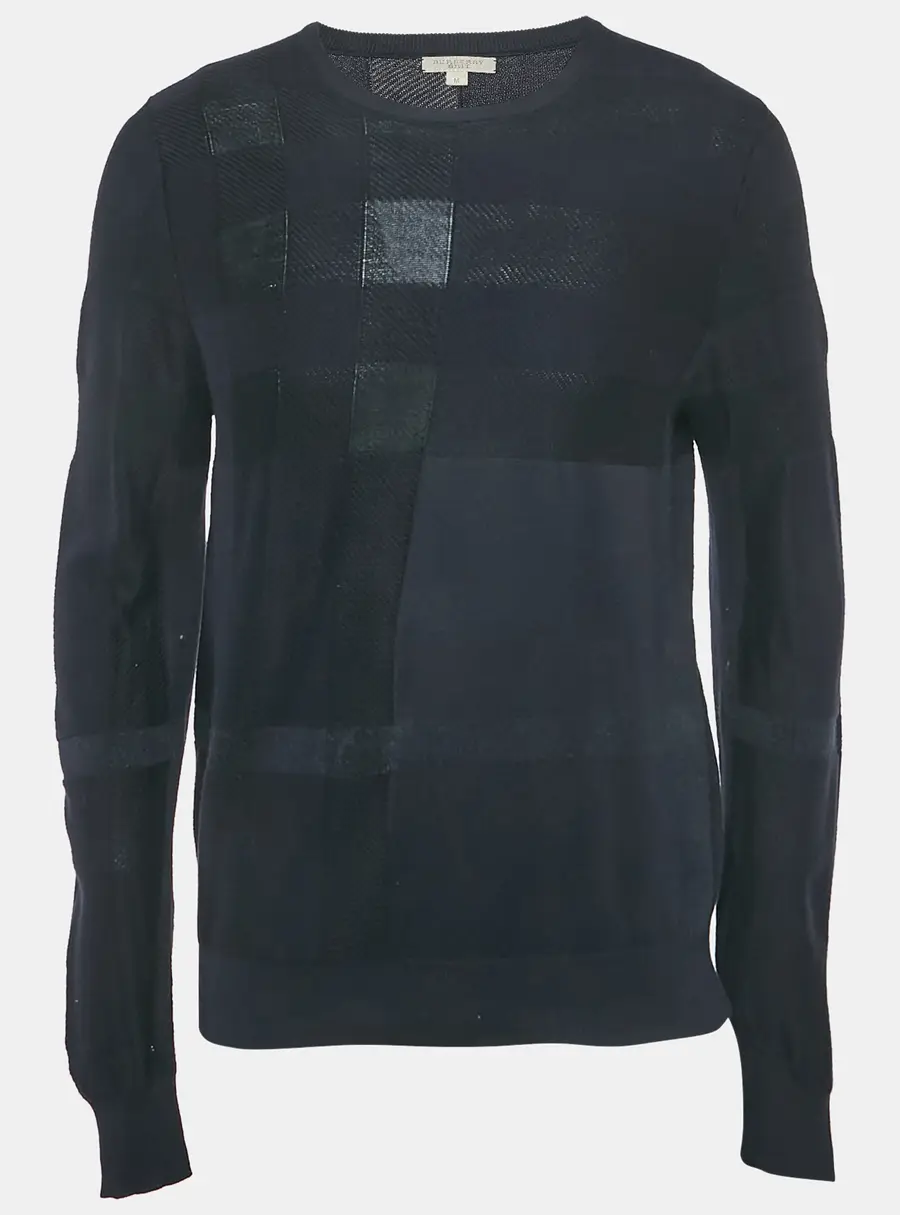 Burberry Brit Navy Blue Checks Cotton Knit Sweatshirt M