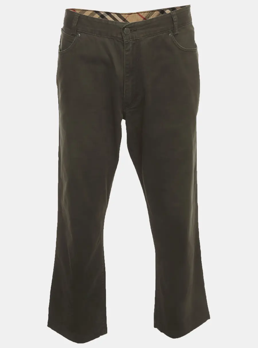 Burberry London Olive Green Gabardine Straight Fit Trousers XL
