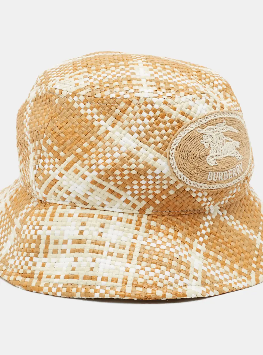 Burberry Beige Knight Stamp Raffia-Effect Bucket Hat M