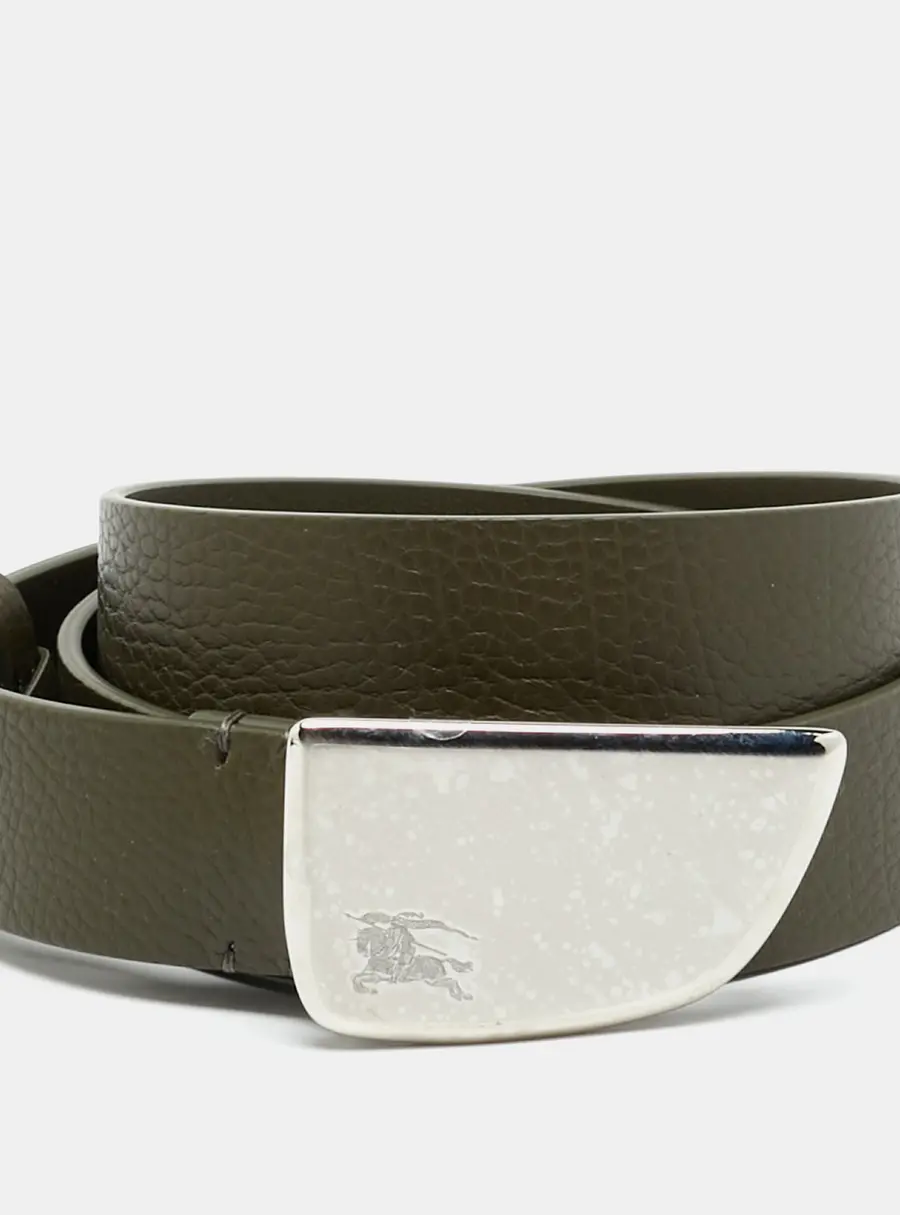 Burberry Shield 95 CM Buckle Belt Dark Khaki Leather