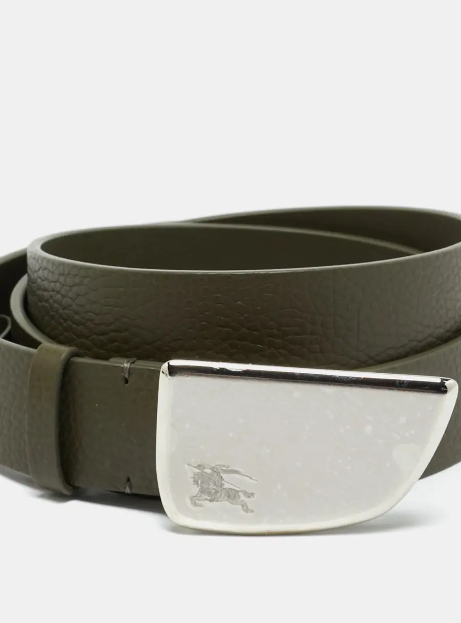 Burberry Shield 95 CM Buckle Belt Dark Khaki Leather