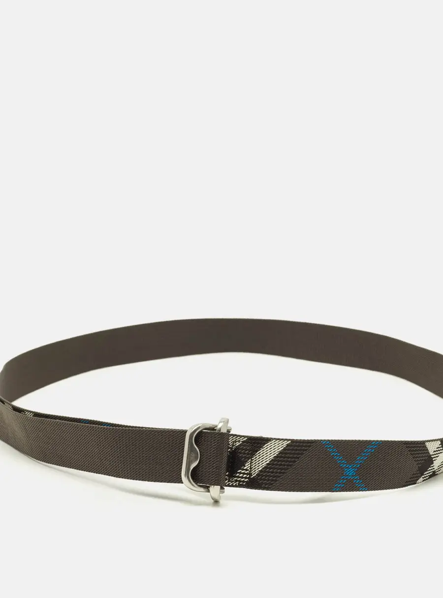 Burberry M Webbing Buckle Belt Grey Check Nylon