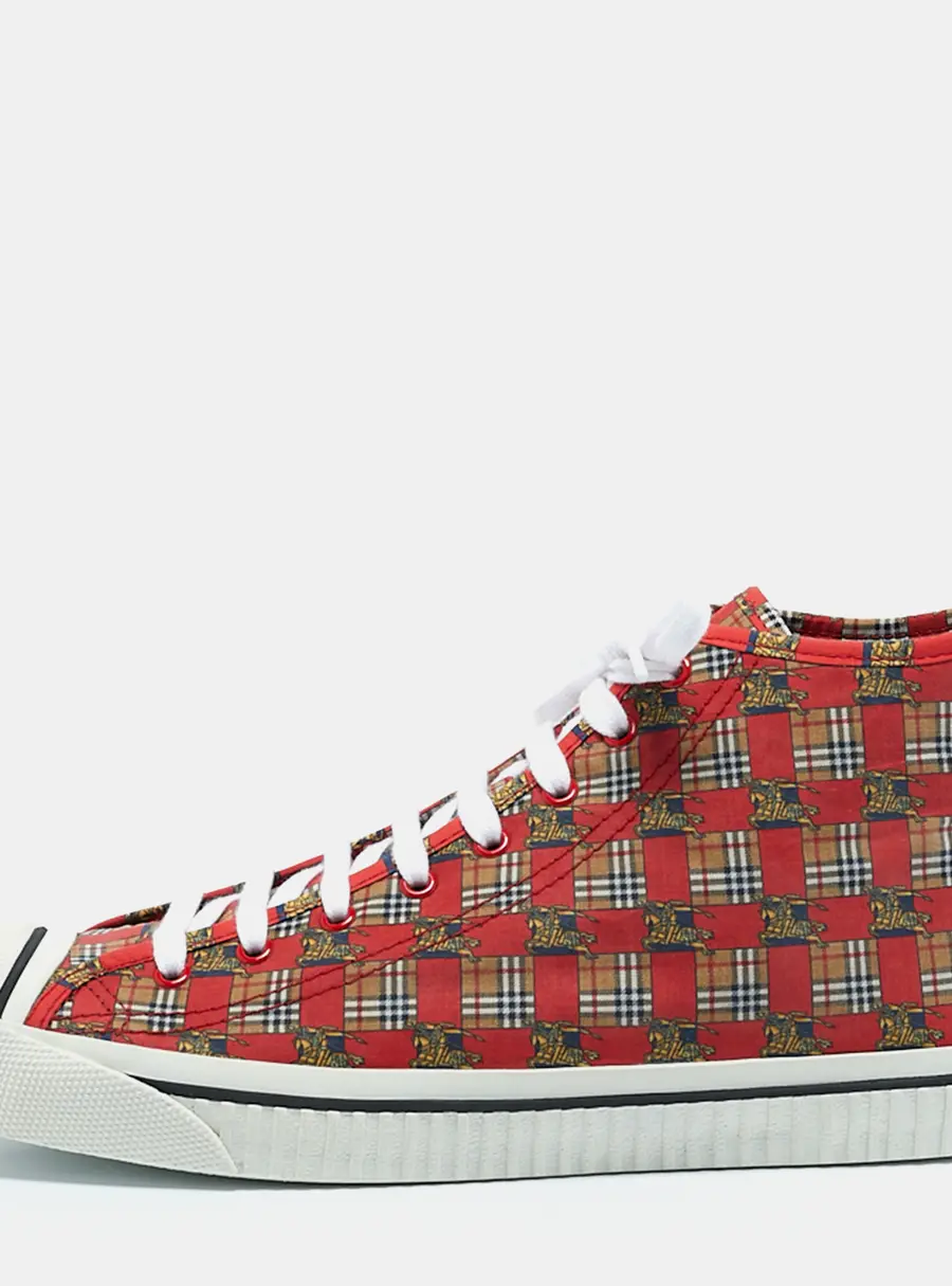 Burberry Red Check Fabric Kingly High Top Sneakers Size 45