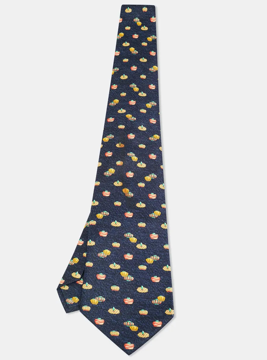 Bvlgari Navy Blue Turban Print Silk Traditional Tie