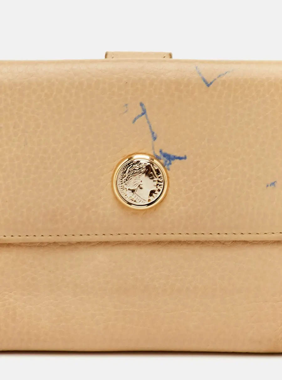 Bvlgari Beige Leather Compact Wallet